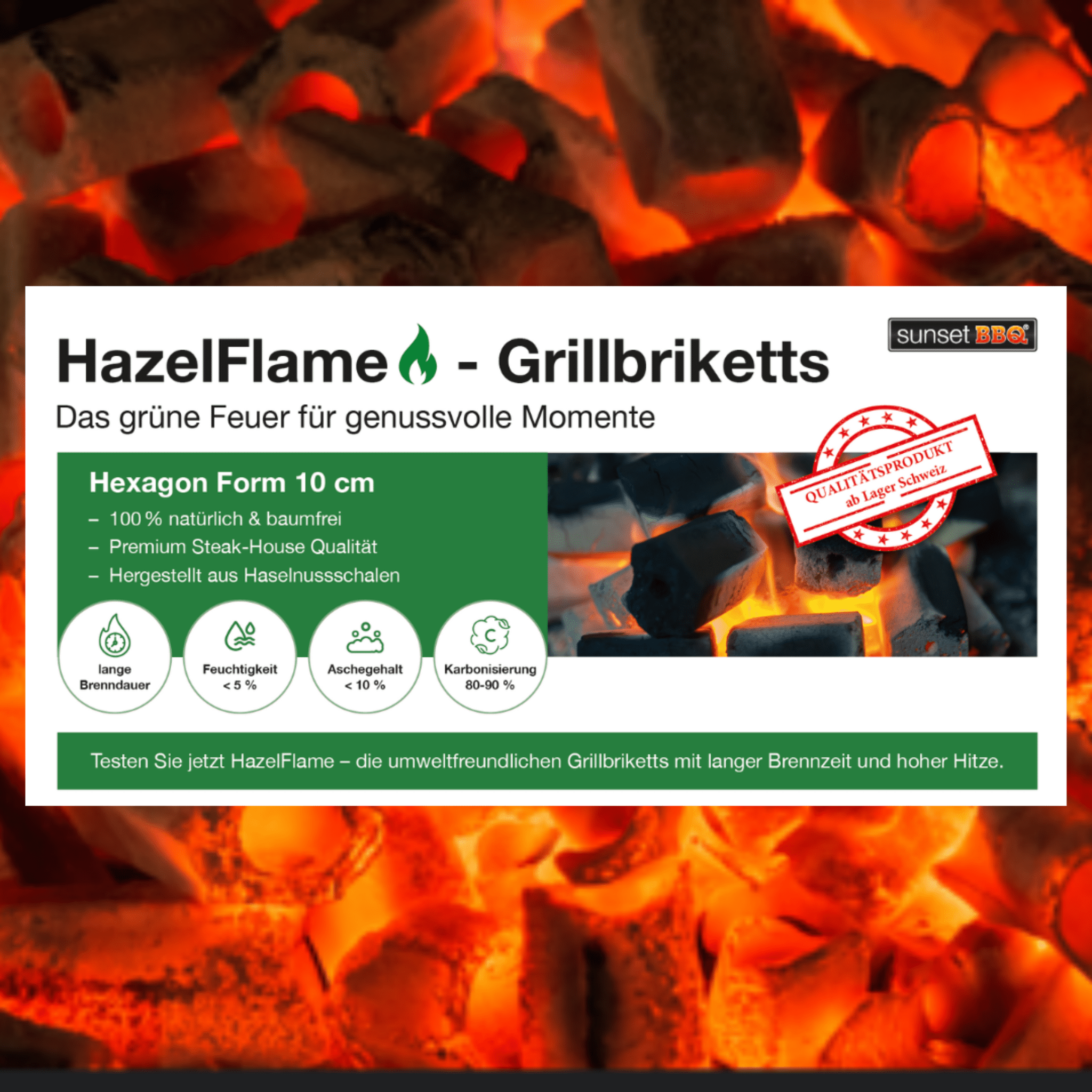 HazelFlame Grillbriketts - Hexagon Form 5cm lang/5 cm Ø - kitchen - more.ch